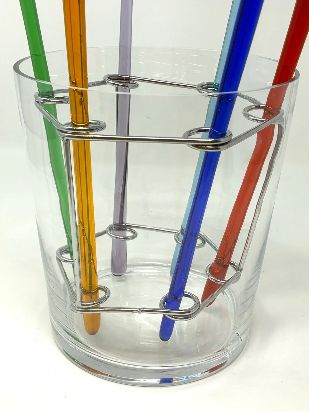 Vintage Lot of 6 Artland Hand Blown Champagne Flutes & Rack & Vase Ice Bucket